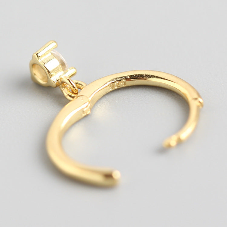 Orecchini a cerchio minimalisti da donna in argento sterling 925 con zirconi cubici geometrici rotondi intarsiati