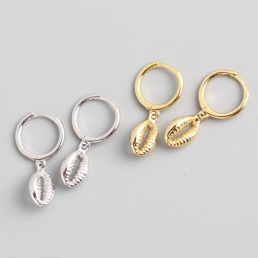 Minimalist Elegant 925 Sterling Silver Polished Shell Hoop Earrings for Women