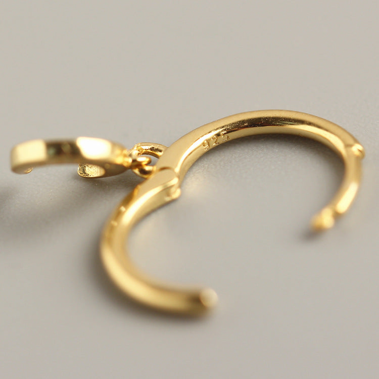 Orecchini a Cerchio da Donna con Strass Intarsiati Geometrici a Luna, in Argento Sterling 925, Minimalisti e Delicati