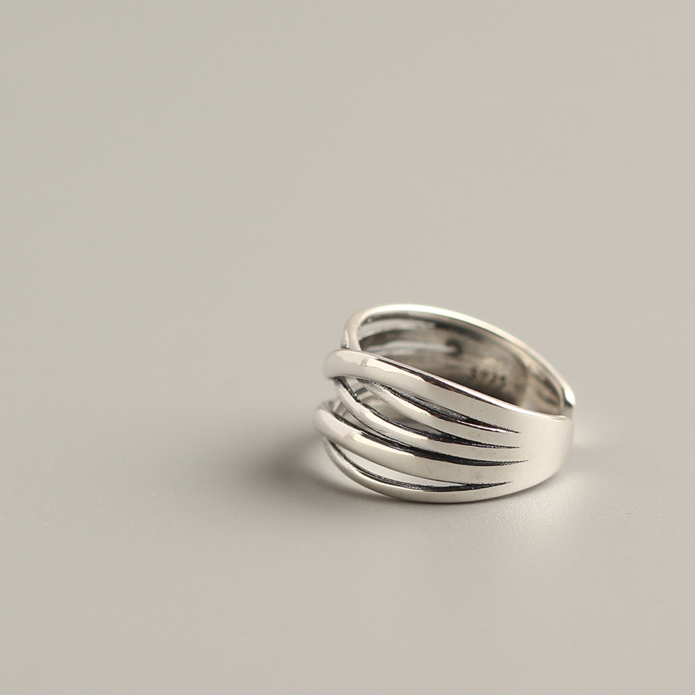 Anello da donna vintage in argento sterling 925 intrecciato geometrico