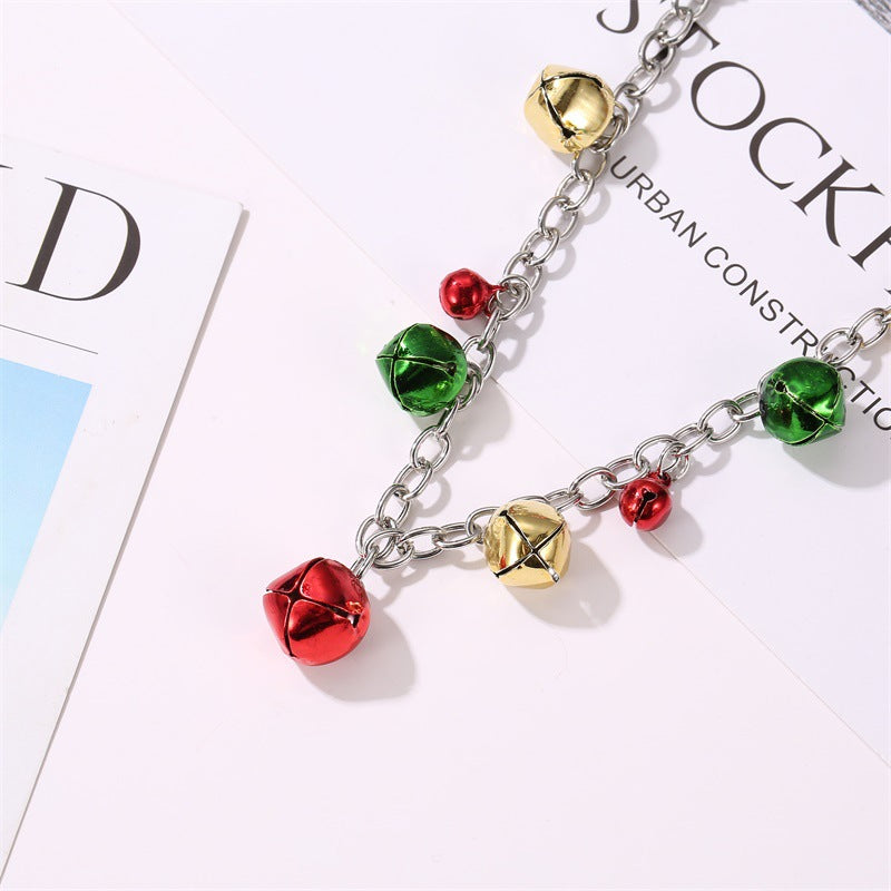Set di collana con campanella natalizia da donna, gioielli con catena a croce in lega con ciondolo a campana, bracciale e orecchini, accessori natalizi