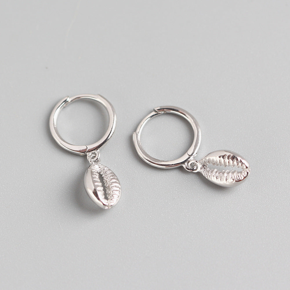 Minimalist Elegant 925 Sterling Silver Polished Shell Hoop Earrings for Women