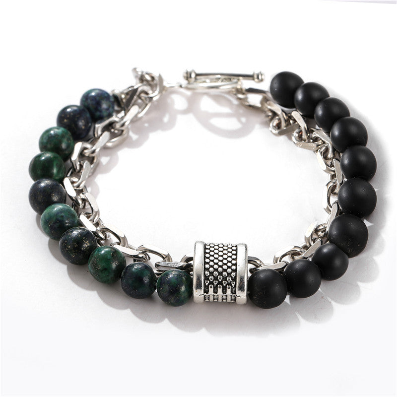 Punk Streetwear Geometric Matte Polished Alloy Bracelet with Crystal Inlay for Men and Women