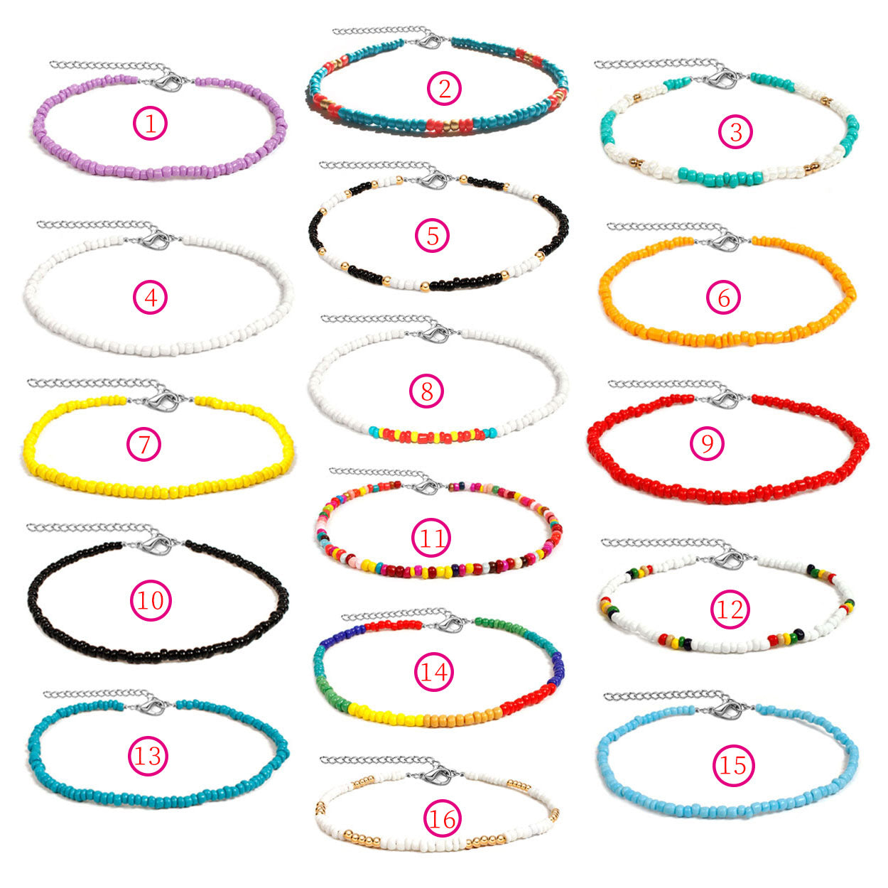 Bohemian Short Choker Necklace with Adjustable Fish Line Chain and Geometric Seed Beads