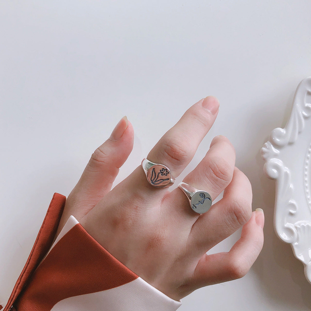Minimalist Sweet 925 Sterling Silver Carved Floral Rose Wheat Ring for Women