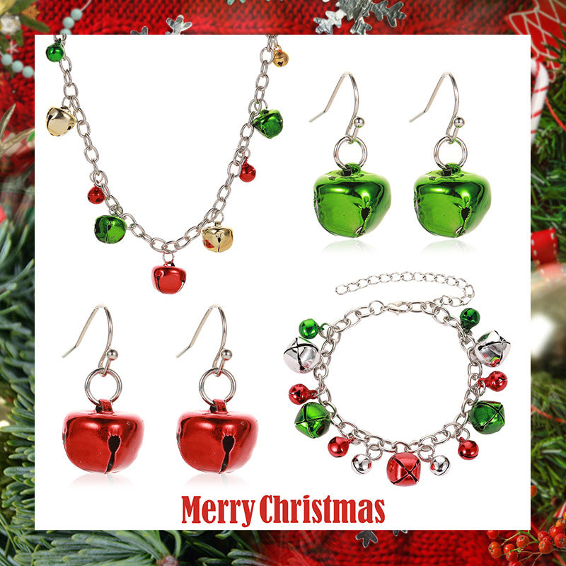 Set di collana con campanella natalizia da donna, gioielli con catena a croce in lega con ciondolo a campana, bracciale e orecchini, accessori natalizi