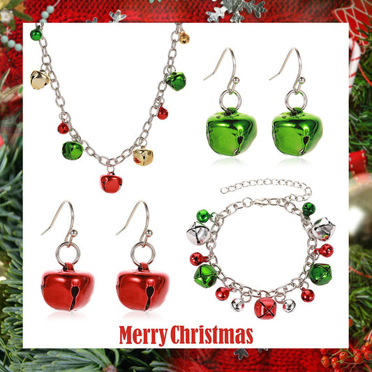 Set di collana con campanella natalizia da donna, gioielli con catena a croce in lega con ciondolo a campana, bracciale e orecchini, accessori natalizi