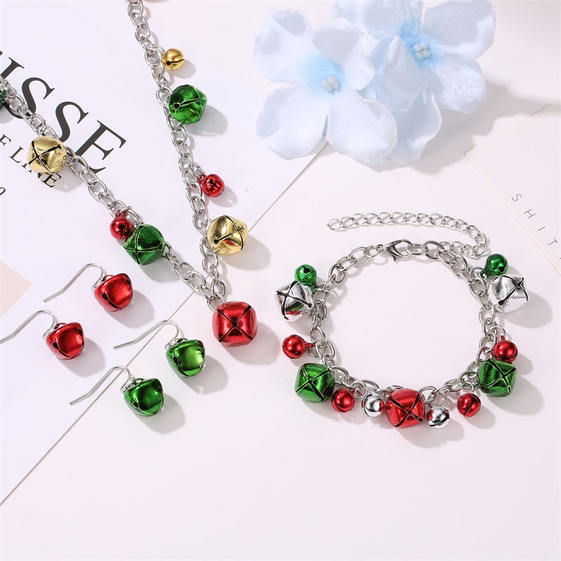 Set di collana con campanella natalizia da donna, gioielli con catena a croce in lega con ciondolo a campana, bracciale e orecchini, accessori natalizi