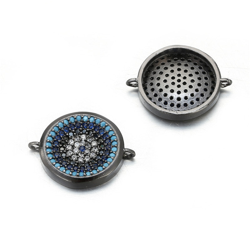 Round Brass Plated Pendant with Cubic Zirconia Evil Eye Charm Bar