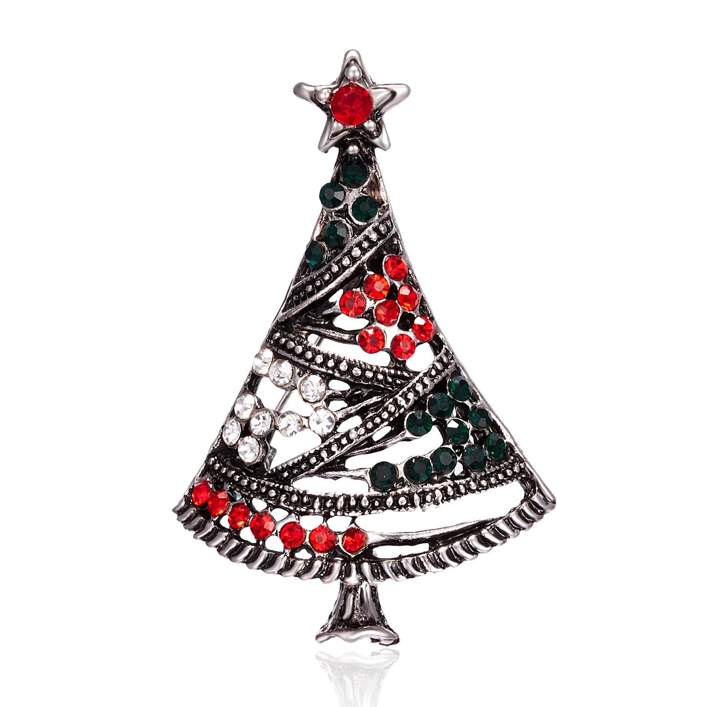 Fashionable Christmas Tree Brooch with Rhinestone Inlay in Alloy, Cartoon Character Design for Unisex Holiday and New Year Decoration