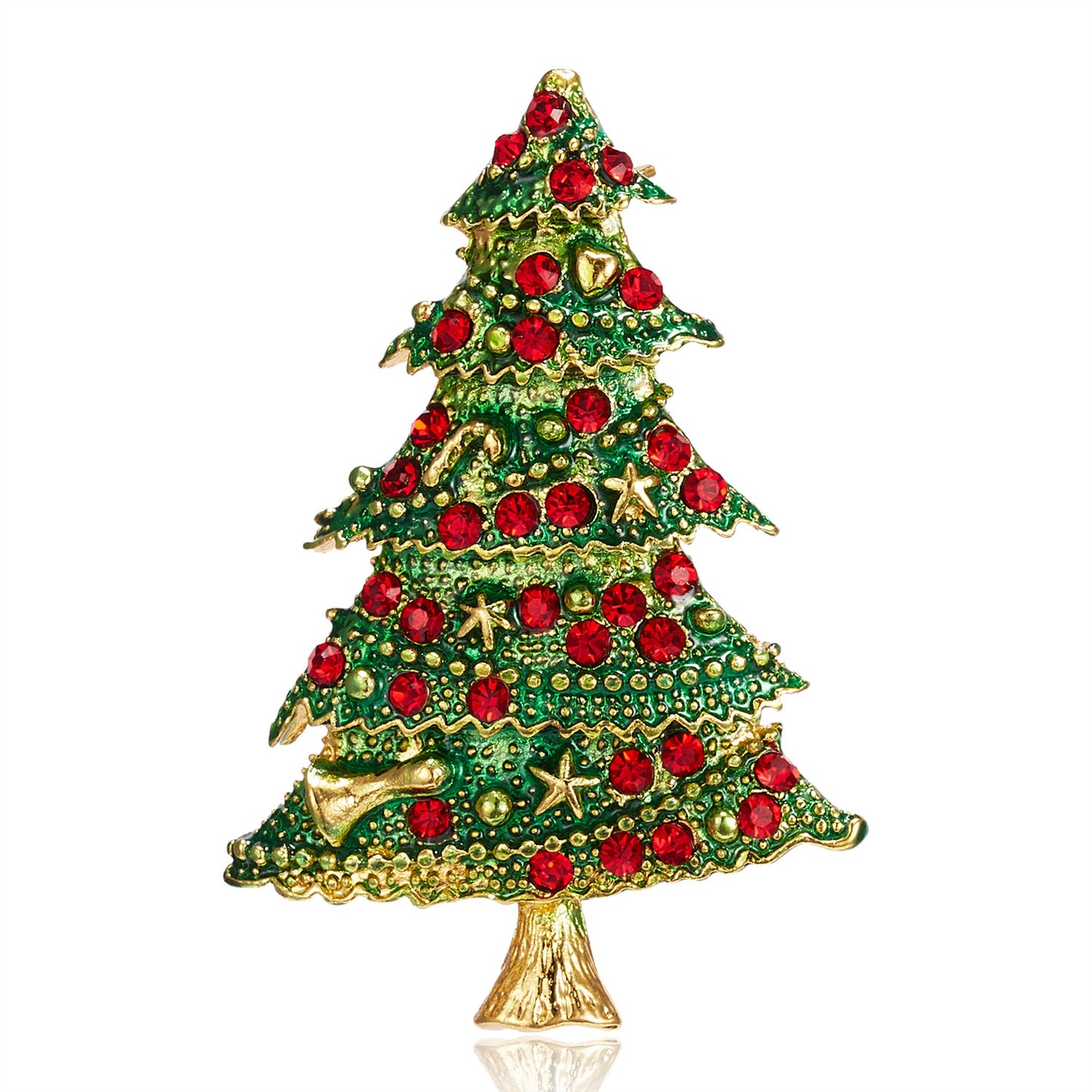 Fashionable Christmas Tree Brooch with Rhinestone Inlay in Alloy, Cartoon Character Design for Unisex Holiday and New Year Decoration