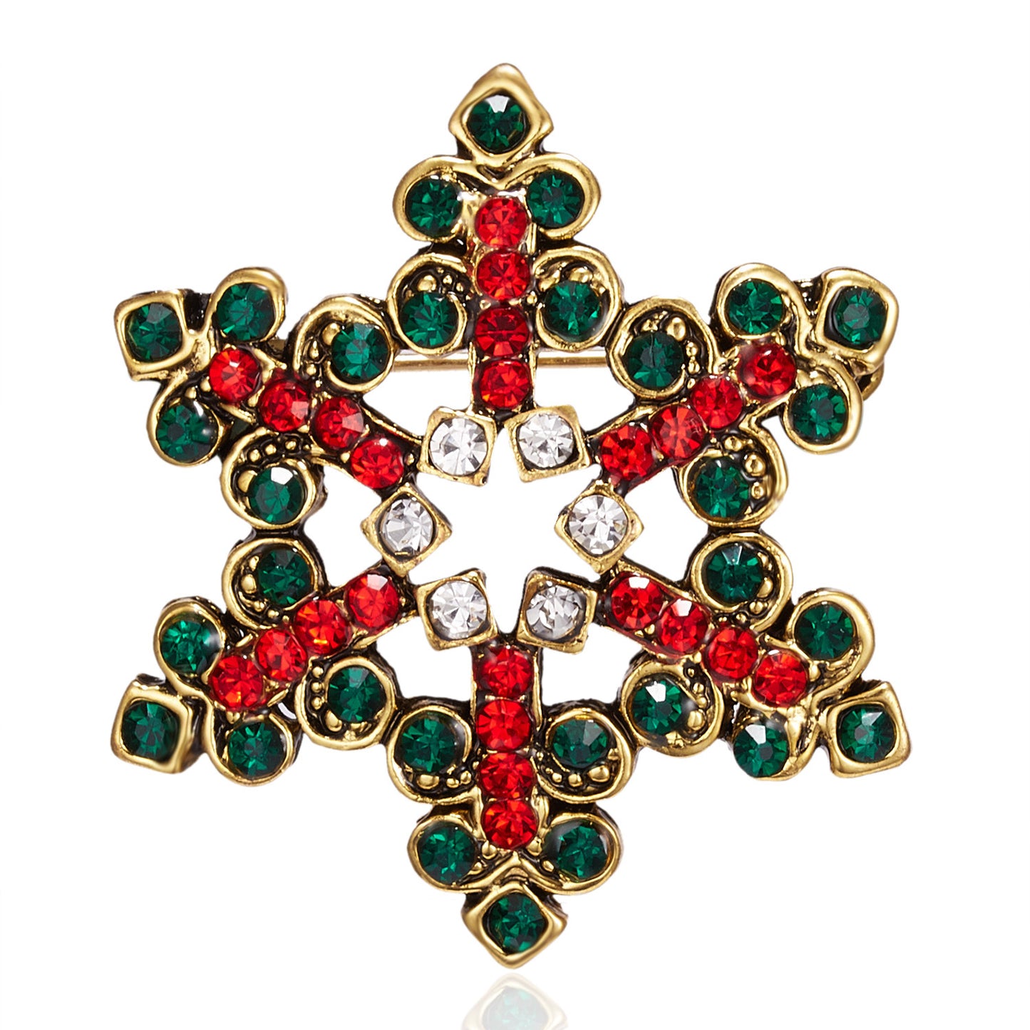 Fashionable Snowflake-Shaped Alloy Brooch with Rhinestone Inlay and Bow Detail for Women and Men
