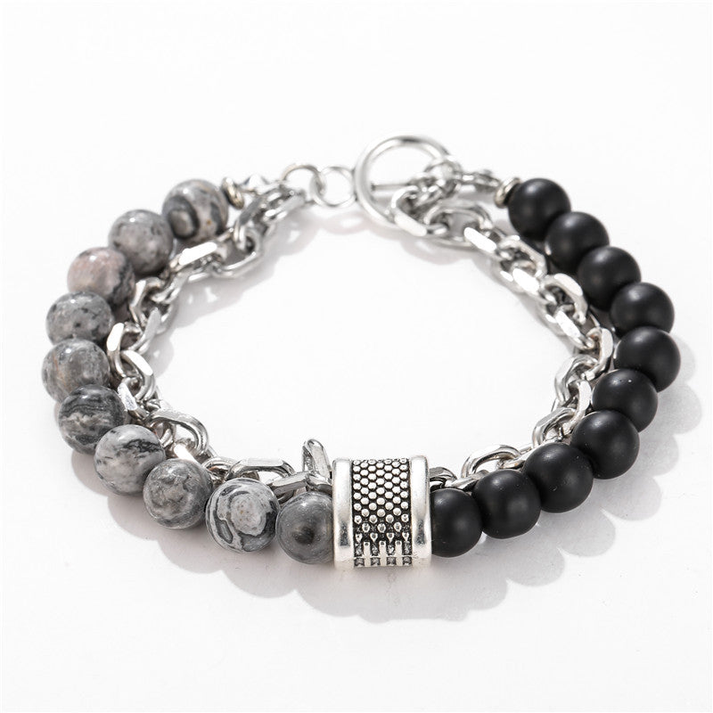 Punk Streetwear Geometric Matte Polished Alloy Bracelet with Crystal Inlay for Men and Women