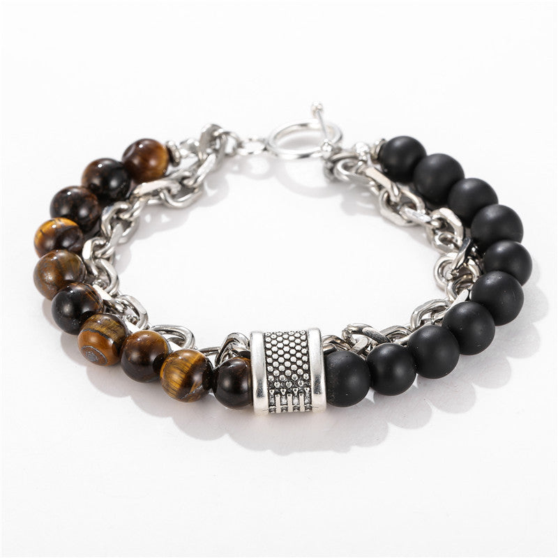 Punk Streetwear Geometric Matte Polished Alloy Bracelet with Crystal Inlay for Men and Women