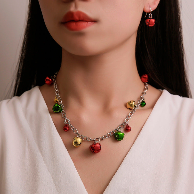 Set di collana con campanella natalizia da donna, gioielli con catena a croce in lega con ciondolo a campana, bracciale e orecchini, accessori natalizi