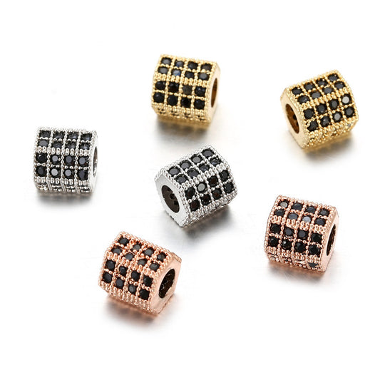 Square Brass Plated Charm Bar with Cubic Zirconia and Rhinestone Inlay for DIY Jewelry Making