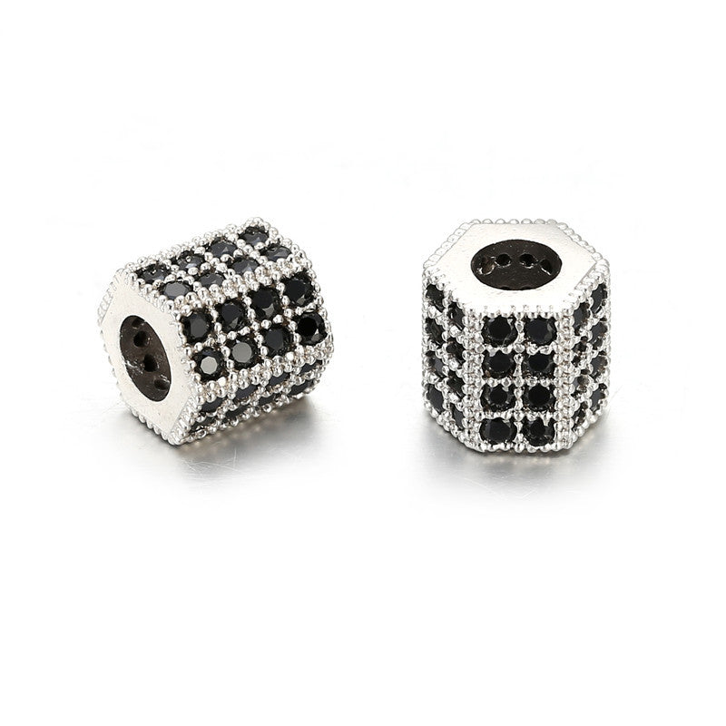 Square Brass Plated Charm Bar with Cubic Zirconia and Rhinestone Inlay for DIY Jewelry Making