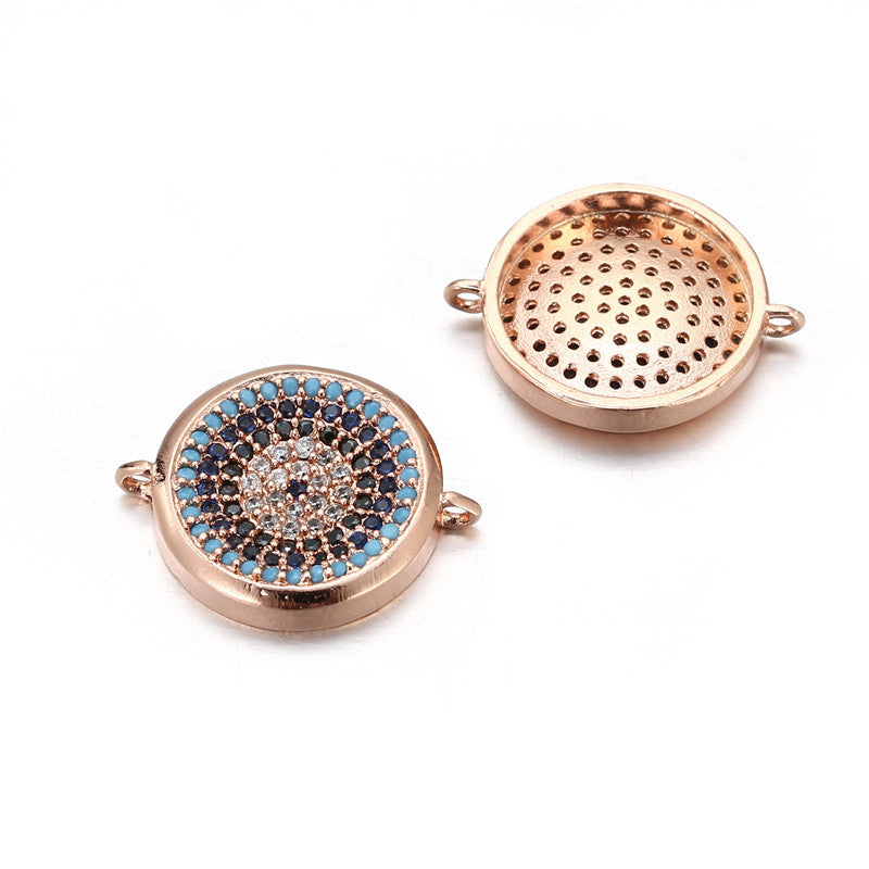 Round Brass Plated Pendant with Cubic Zirconia Evil Eye Charm Bar