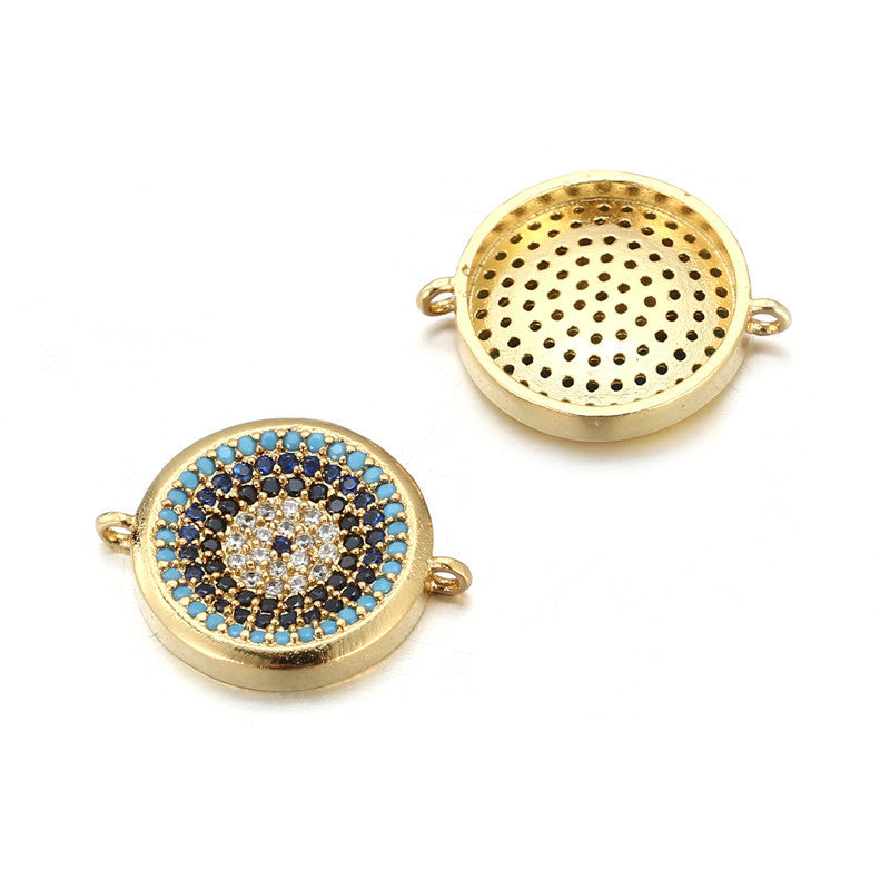 Round Brass Plated Pendant with Cubic Zirconia Evil Eye Charm Bar