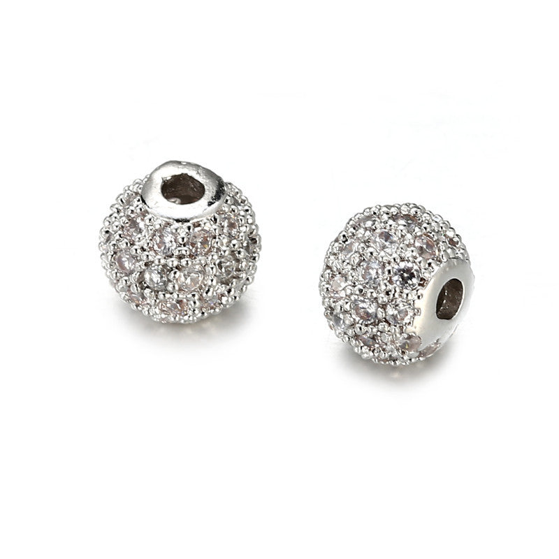 Micro-Paved Cubic Zirconia Round Brass Bead Spacer
