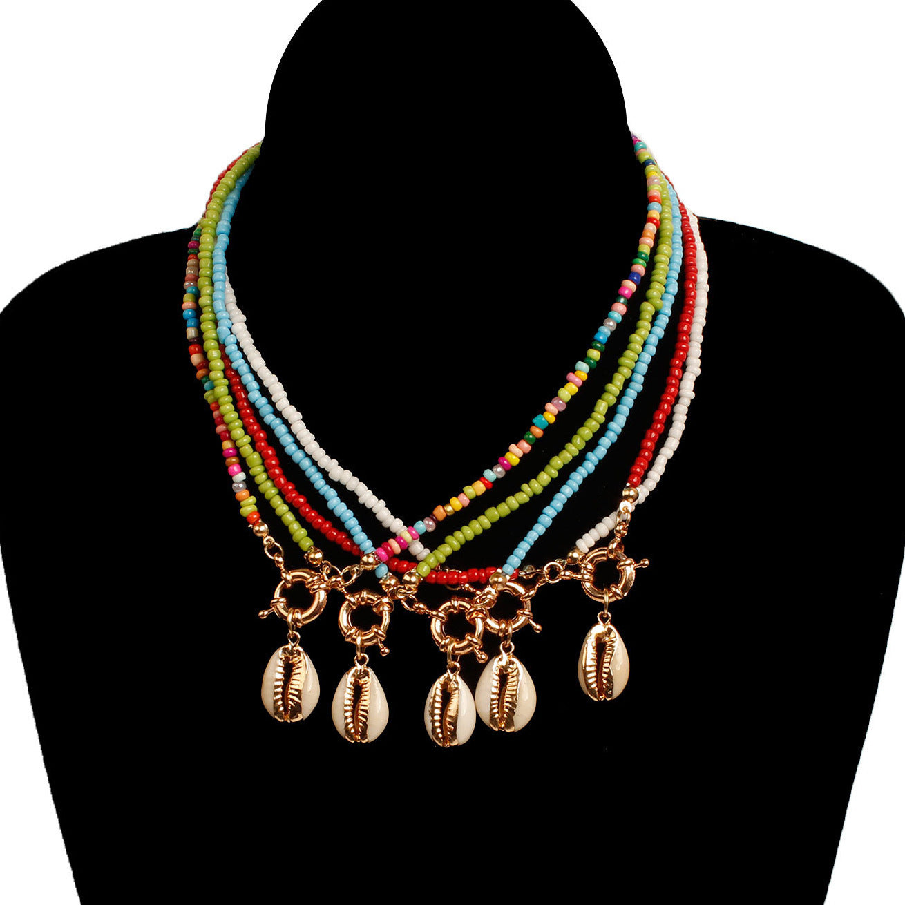 Handmade Cord Necklace with Seed Beads and Shell Pendant Anchor Design Women's Fashion Jewelry