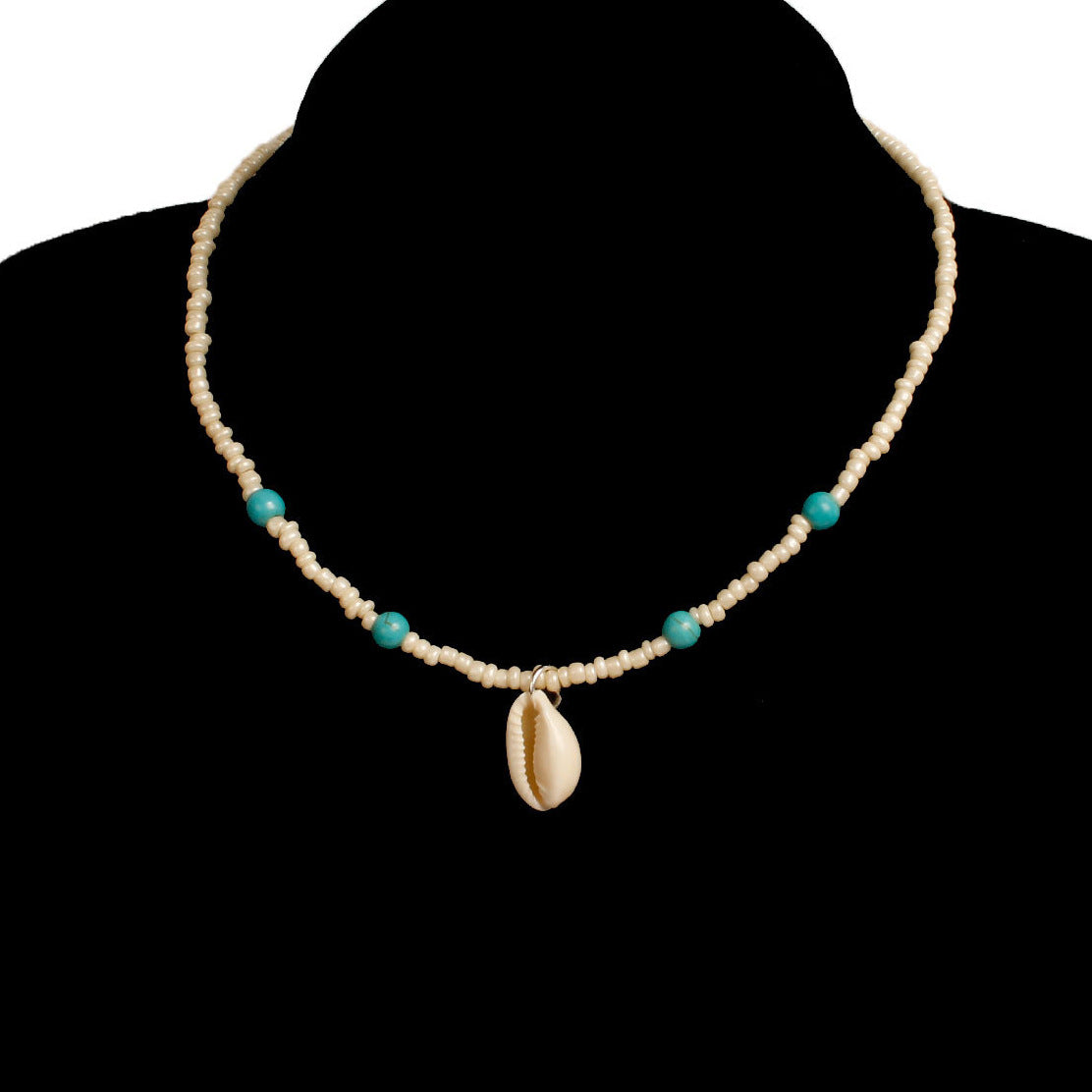 Natural Fresh Sweet Plated Shell Necklace with Turquoise and White Beads Animal Zodiac Pendant for Women