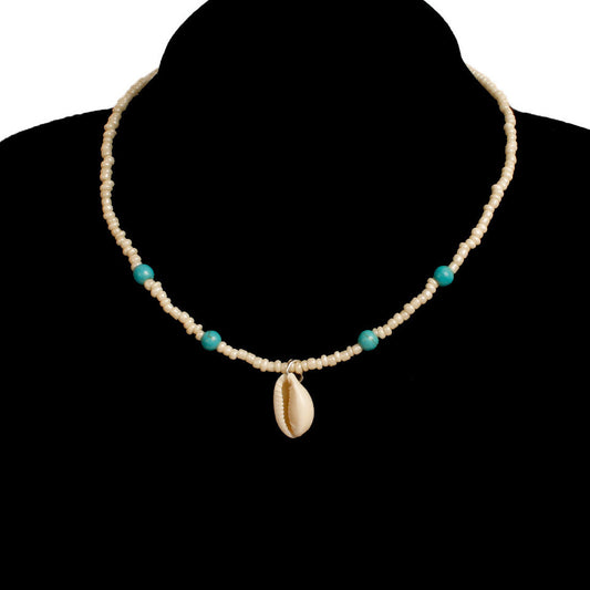 Natural Fresh Sweet Plated Shell Necklace with Turquoise and White Beads Animal Zodiac Pendant for Women