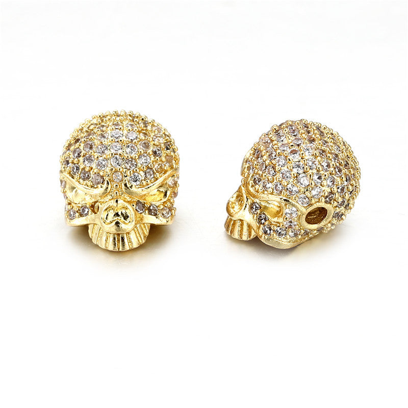 Vintage Plated Brass Cubic Zirconia Skull Charm Bar Pendant DIY Accessories