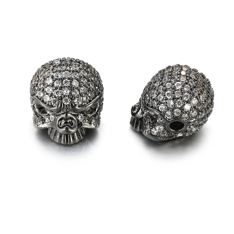 Vintage Plated Brass Cubic Zirconia Skull Charm Bar Pendant DIY Accessories