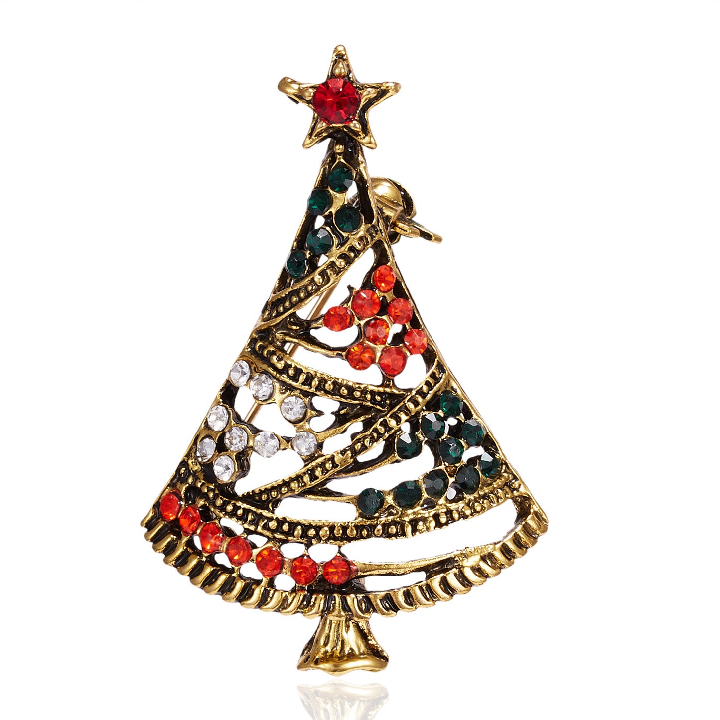 Fashionable Christmas Tree Brooch with Rhinestone Inlay in Alloy, Cartoon Character Design for Unisex Holiday and New Year Decoration