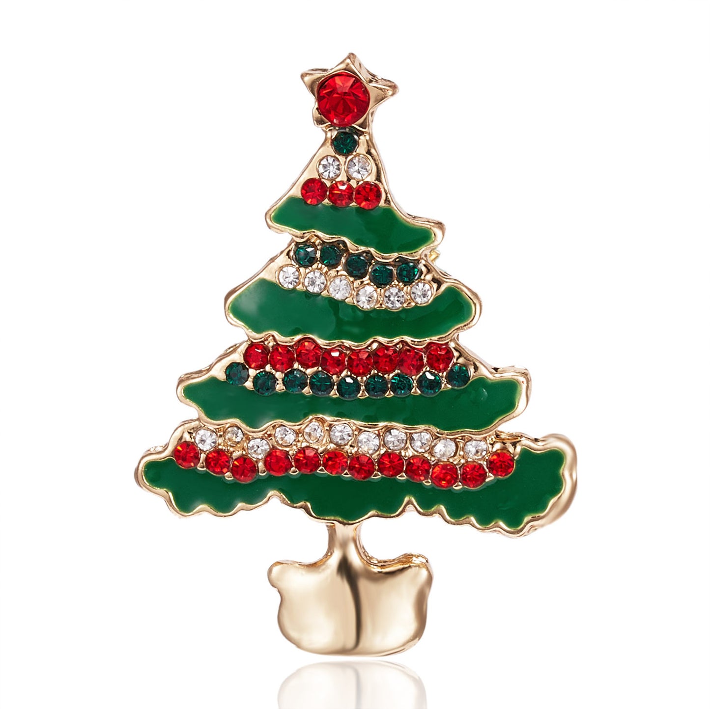 Fashionable Christmas Tree Brooch with Rhinestone Inlay in Alloy, Cartoon Character Design for Unisex Holiday and New Year Decoration