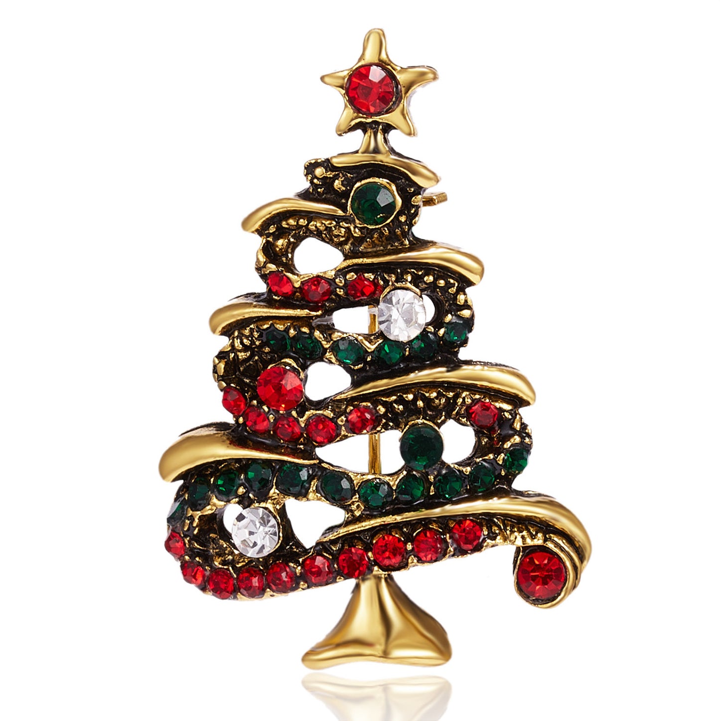 Fashionable Christmas Tree Brooch with Rhinestone Inlay in Alloy, Cartoon Character Design for Unisex Holiday and New Year Decoration