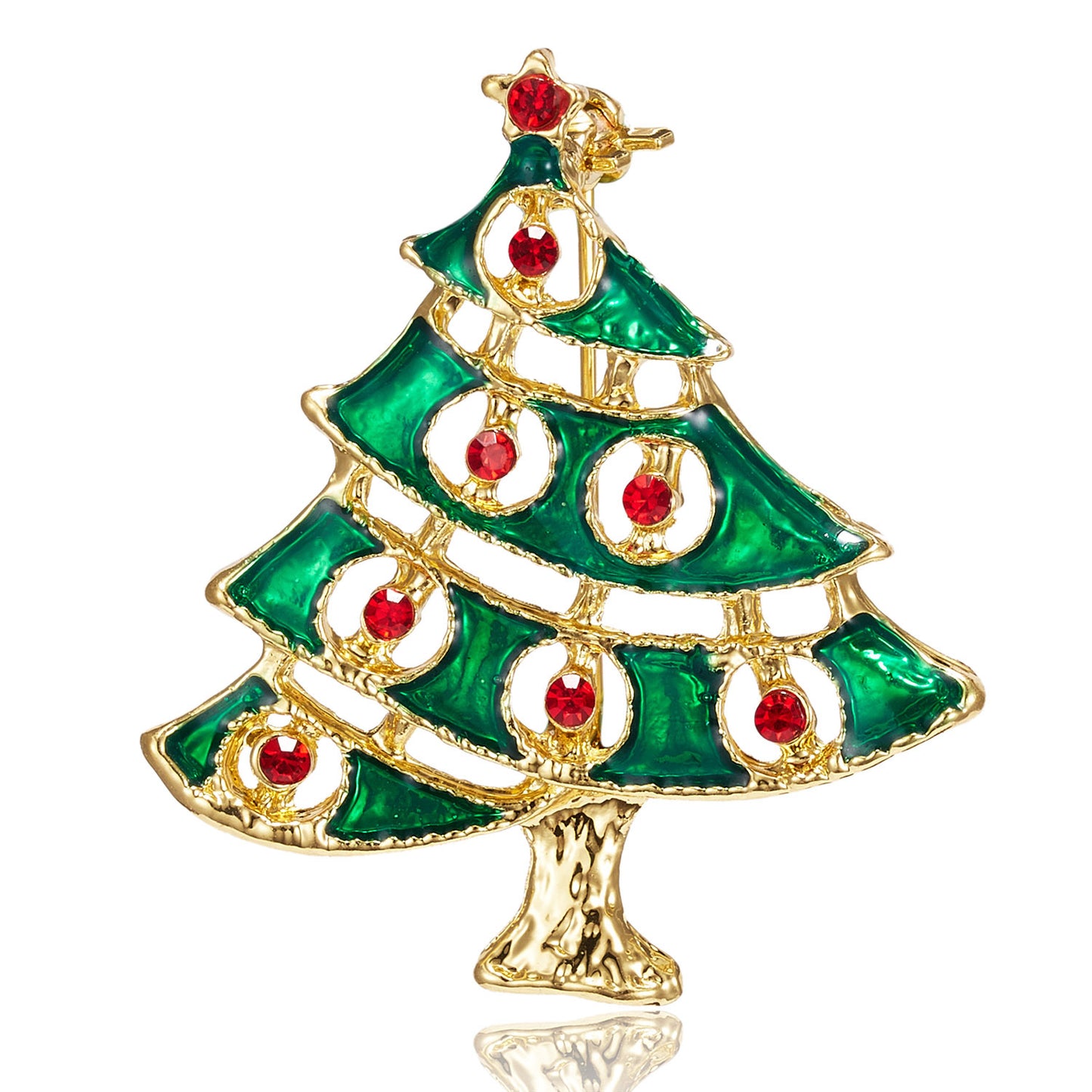 Fashionable Christmas Tree Brooch with Rhinestone Inlay in Alloy, Cartoon Character Design for Unisex Holiday and New Year Decoration