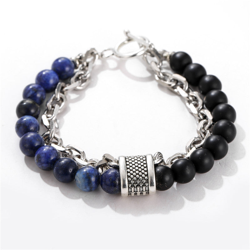 Punk Streetwear Geometric Matte Polished Alloy Bracelet with Crystal Inlay for Men and Women