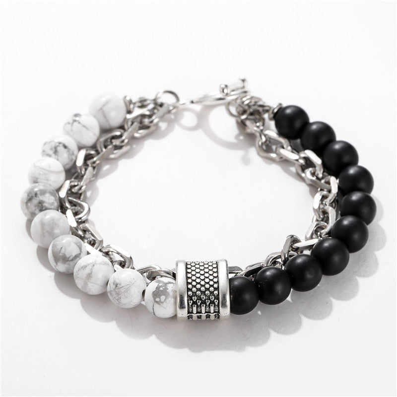 Punk Streetwear Geometric Matte Polished Alloy Bracelet with Crystal Inlay for Men and Women