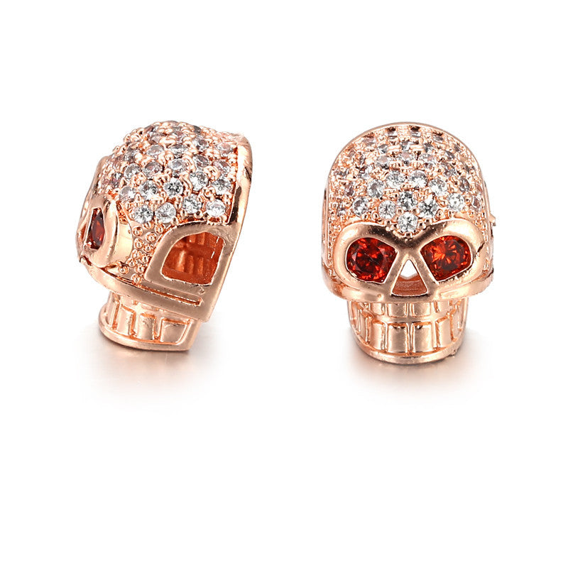 Vintage Brass Plated Skull Head Cubic Zirconia Inlay Pendant Charm