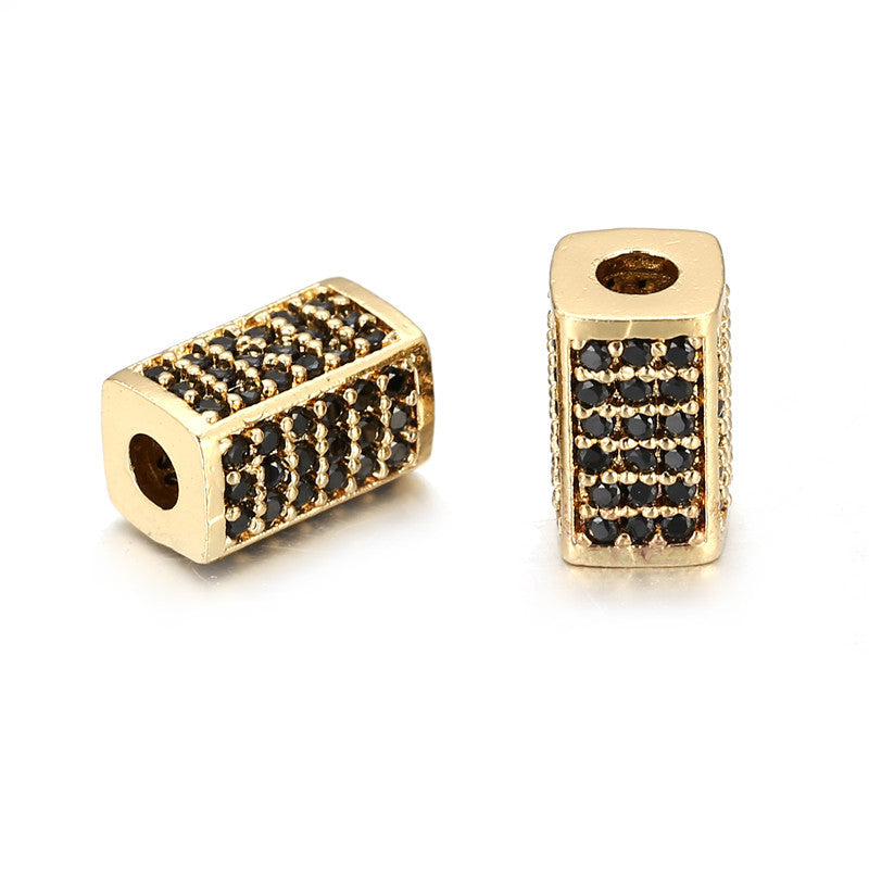 Minimalist Rectangular Brass Beads with Cubic Zirconia Inlay Plated DIY Charm Bar Accessories