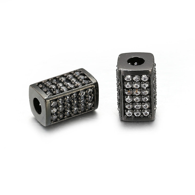 Minimalist Rectangular Brass Beads with Cubic Zirconia Inlay Plated DIY Charm Bar Accessories