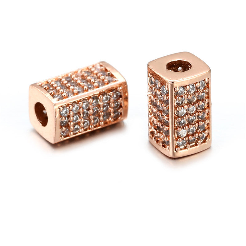 Minimalist Rectangular Brass Beads with Cubic Zirconia Inlay Plated DIY Charm Bar Accessories