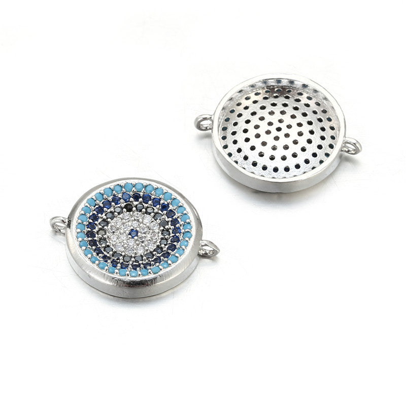 Round Brass Plated Pendant with Cubic Zirconia Evil Eye Charm Bar