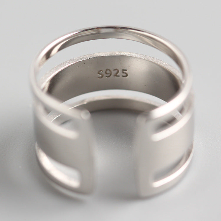 Minimalist 925 Sterling Silver Polished Round Geometric Three-Layer Ring for Women