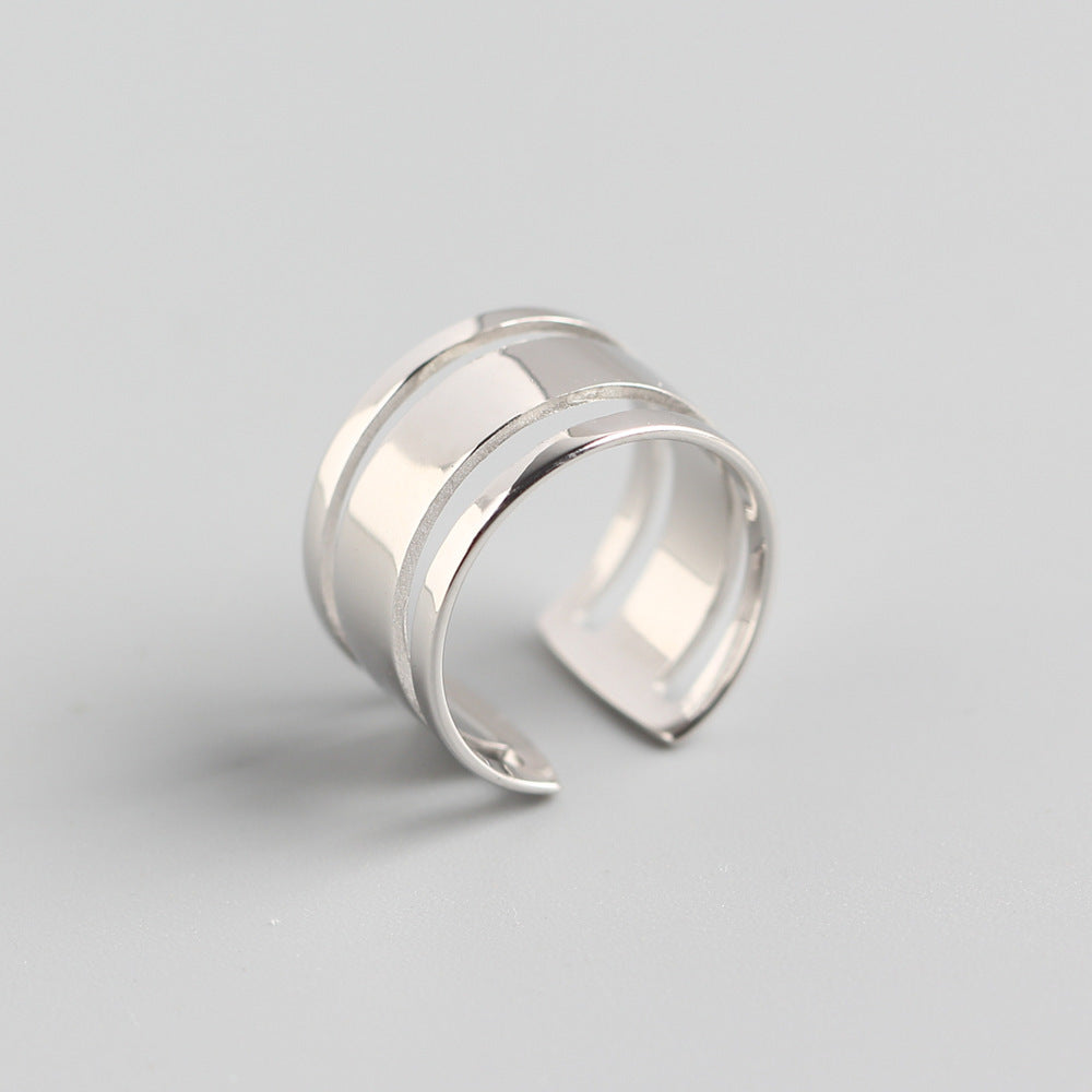 Minimalist 925 Sterling Silver Polished Round Geometric Three-Layer Ring for Women