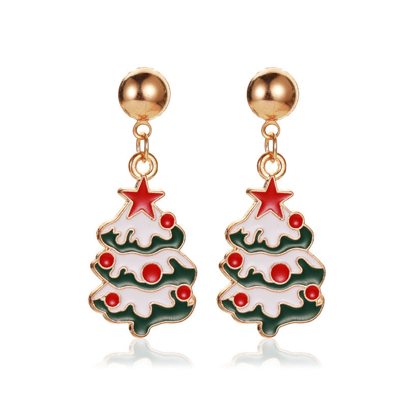 Orecchini a perno con albero di Natale, in lega di zinco placcata, a forma di fiocco di neve, zucca, arcobaleno, da donna, per le feste