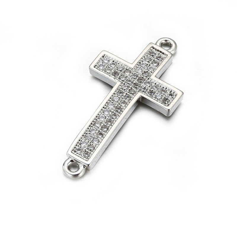 Hip-hop Brass Plated Cross Pendant with Cubic Zirconia Inlay for DIY Charm Bar