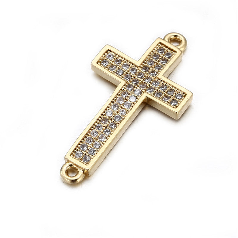 Hip-hop Brass Plated Cross Pendant with Cubic Zirconia Inlay for DIY Charm Bar