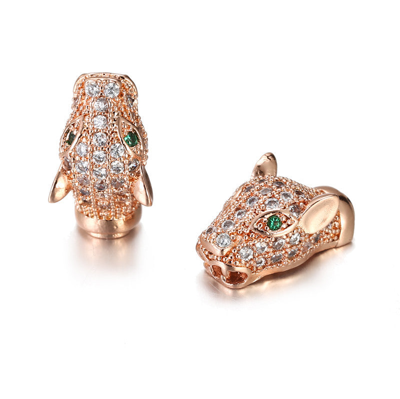 Creative Cartoon Leopard Head Micro-Paved Cubic Zirconia Brass Bead Charm