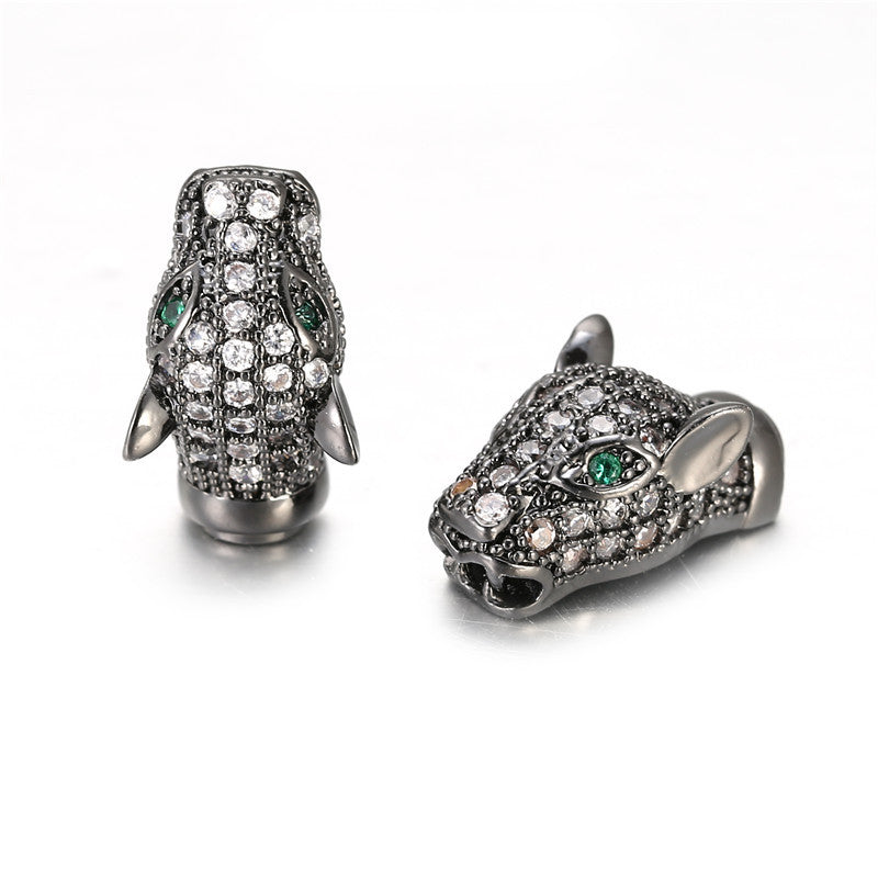 Creative Cartoon Leopard Head Micro-Paved Cubic Zirconia Brass Bead Charm