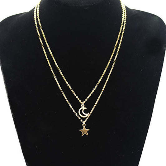 Collana da Donna con Pendente a Stella Mezzaluna Vuota Multistrato Catena a Croce in Lega Gioielli Trendy Estivi
