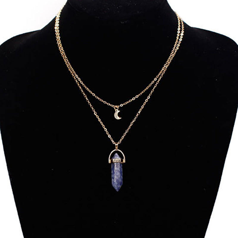 Minimalist Women's Geometric Moon Pendant Necklace in Alloy with Hexagonal Charm Spring Fashion Jewelry