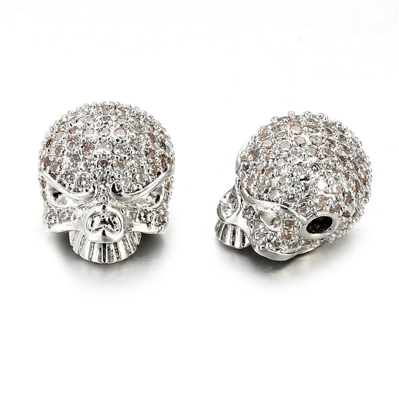 Vintage Plated Brass Cubic Zirconia Skull Charm Bar Pendant DIY Accessories